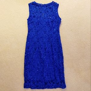 Dark Blue Cocktail Dress with Sequins and Lace Design